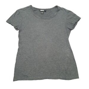 DKNY Shirt Womens‎ Petite SP Gray Cotton Short Sleeve Crew Neck Charcoal Heather